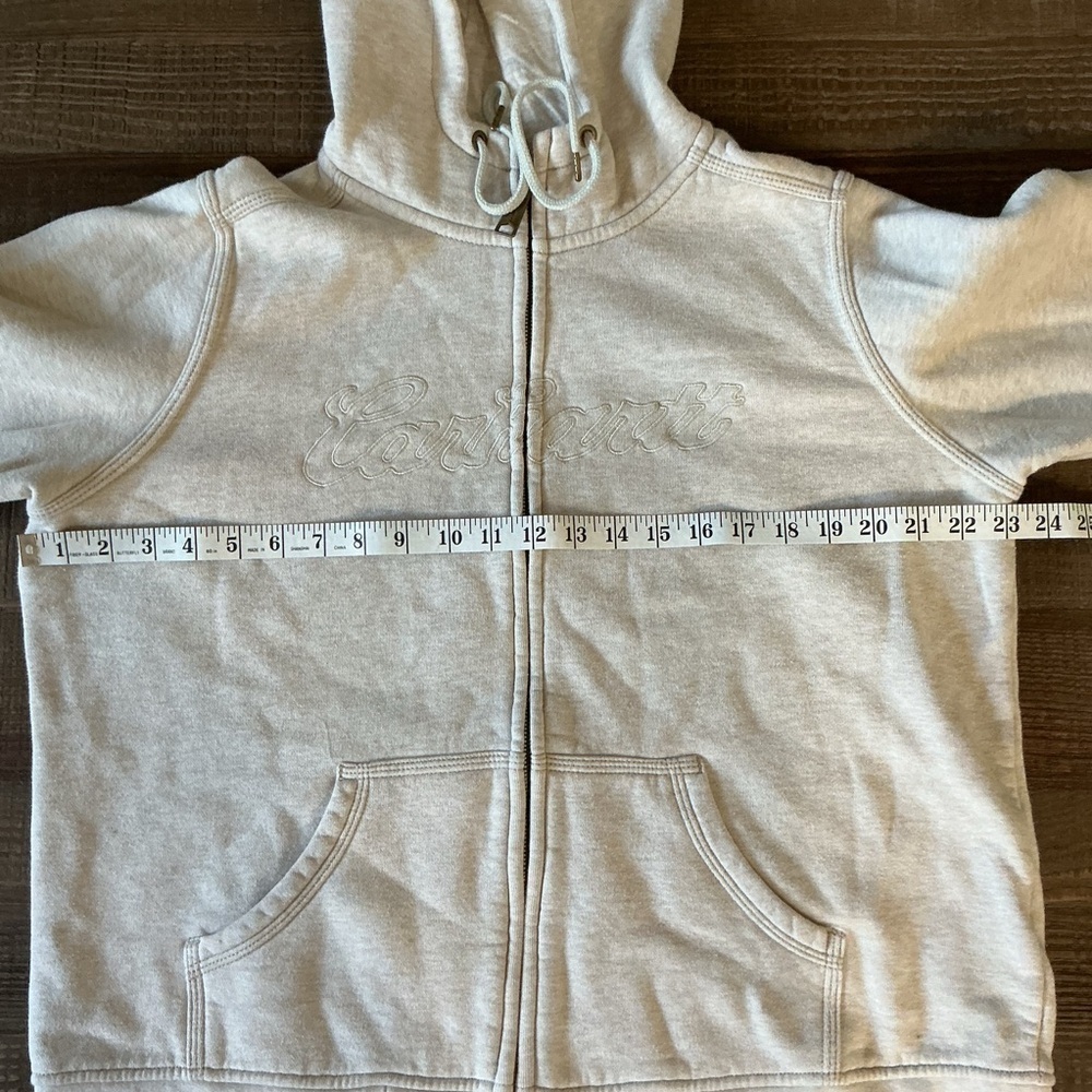 Carhartt Women’s Light Gray Zip-Up Hoodie Chest Logo Monocrome - Picture 4 of 8